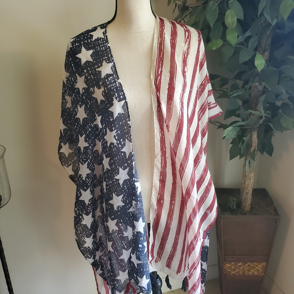 NEW American Flag Short Sleeve Kimono Wrap - Picture 2 of 12